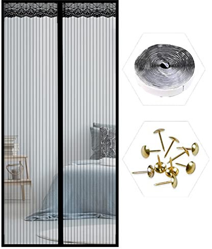 AMZERO Fliegengitter Tür Magnetisch Balkontür, 70x195cm(28x77inch) Insektenschutz Fliegengitter FüR Dachfenster Full Frame Klettverschluss für Balkontür Terrassentür, Schwarz