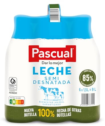 Leche Pascual - Leche Semidesnatada - Bienestar Animal - Pack 6 x 1,5L - Ideal para niños y adultos, Producto Natural y Saludable