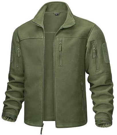 MAGCOMSEN Herren Winter Outdoorjacke Military Übergangsjacke mit Multi Taschen Herren Full Zip Fleece Wanderjacke Klettern Trekking Jacke Armeegrün XL