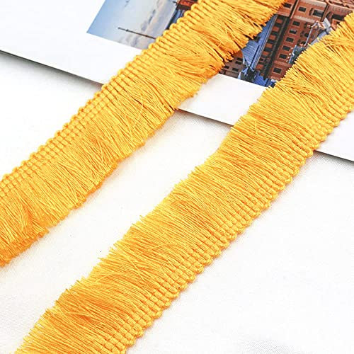 10 Meters 2.5cm Quaste Fransenborte Fransenband Schnittfranse Dekoband Zierband Dekoborte Tanzfransen Nähzubehör für Kleidung,Kostüme,DIY Nähen,Gardinen,Tischdecken,Tischläufer,Dekoration,Gelb