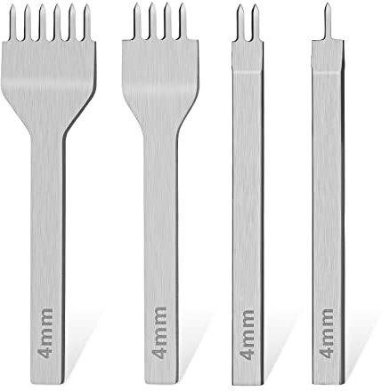 Easusy 4Pcs Prong Lacing Stitching Tools, 1/2/4/6 Leather Punch DIY Leather Craft (Sliver/4mm)