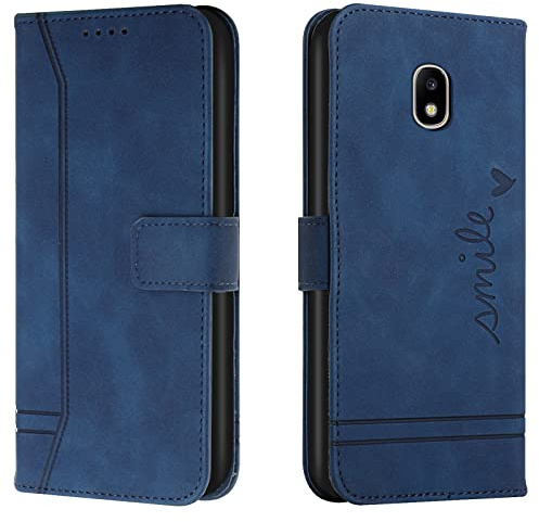 Lihondar Kompatibel mit Samsung Galaxy J7 2017/J730 Hülle, Handyhülle Samsung J7 2017, J730 Leder Klappbar Schutzhülle Tasche Wallet Brieftasche Cover Flip Case für Samsung J7 2017/J730 (Blau)