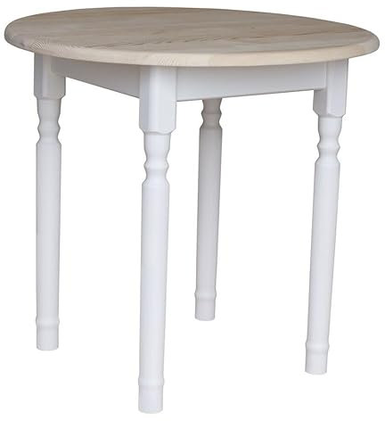 k koma Runder Kiefer Tisch Esstisch Holz Küchentisch massiv weiß Honig Landhausstil Unbehandelt (80 cm)
