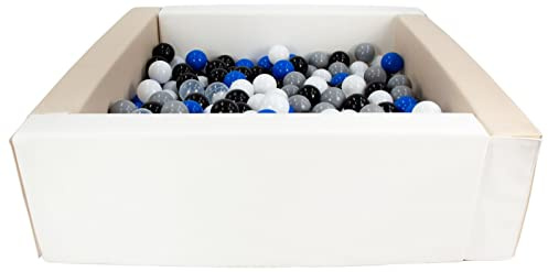Velinda Piscine à balles carrée avec 200 balles, Cuir écologique, 5 éléments (Couleur de la Piscine/de balles: Blanc, Cappuccino/Noir, Blanc, Transparent, Bleu, Gris)