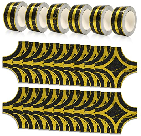Selbstklebendes metallisiertes Polyester-Klebeband, 2,5 cm x 30 m + 20 diagonale Aufkleber, Goldband, dekoratives Klebeband für Wandboden, Mylar-Klebeband (schwarzer Marmor und goldfarben)