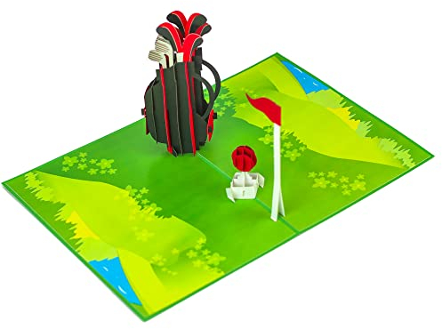 Favour Pop Up® - 3D Karte mit wunderschönem Golfmotiv, zum Geburtstag, zum Jubiläum, zur Genesung oder als lieber Gruss. Mit Einschiebekarte zum Beschriften. TF081
