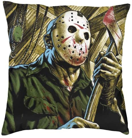 The Beach Stop Jason Voorhees Freitag 13. Halloween Horror Movie Scary Kissenbezug | Einzigartige Heimdekoration Inspo Geschenkidee | 45 x 45 cm | Jason Voorhees Portrait