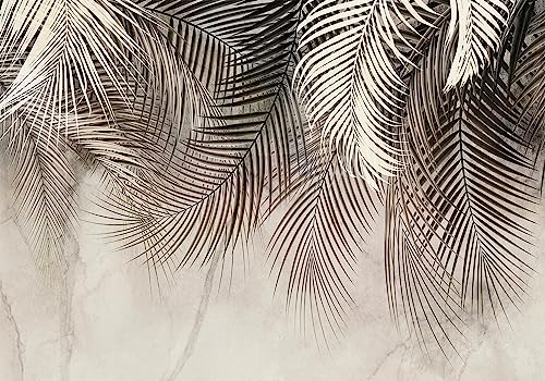 decomonkey Fototapete Pflanzen 400x280 cm Design Tapete Fototapeten Vlies Tapeten Vliestapete Wandtapete moderne Wand Schlafzimmer Wohnzimmer Blätter Baum Laub Natur Grün Beige