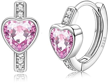 KRFY 925 Silber Ohrringe Creolen für Mädchen Damen Rosa Liebe Herz Stern Zirkonia Mondstein Schläfer Klein Creolen für Kinder Winzige Niedliche Huggie Ohrringe Hypoallergene Schmuck