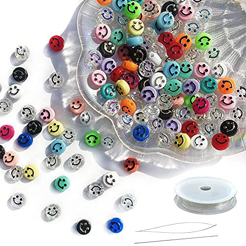 500 stücke Smiley Gesicht Perlen, glückliche Gesichtsperlen für Schmuckherstellung, niedliche Spacer Perlen für DIY. Armband Halskette Haarspange Ohrring Ring Craft Kit, Farbe Mischt in einem Paket Pe
