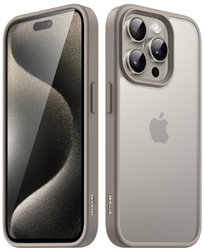 JETech Matte Case for iPhone 15 Pro Max 6.7-Inch, Shockproof Military Grade Drop Protection, Frosted Translucent Back Phone Cover, Anti-Fingerprint (Natural Titanium)