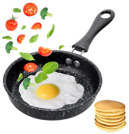 RANJIMA Mini poêle à frire 14 cm - Petite poêle à induction - Antiadhésive - Mini poêle à œufs portable - Anti-adhésive - Poêle à œufs au plat pour œufs, bacon, tranches de jambon, steaks