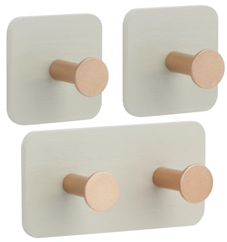 Segus Handtuchhalter Bambus, 3 Stück Haken Klebend, Wandhaken Holz, Klebehaken Extra Stark, Bambus Wandhaken Selbstklebend, Handtuchhalter Holz für Wohnzimmer, Schlafzimmer, Büro (Grau)