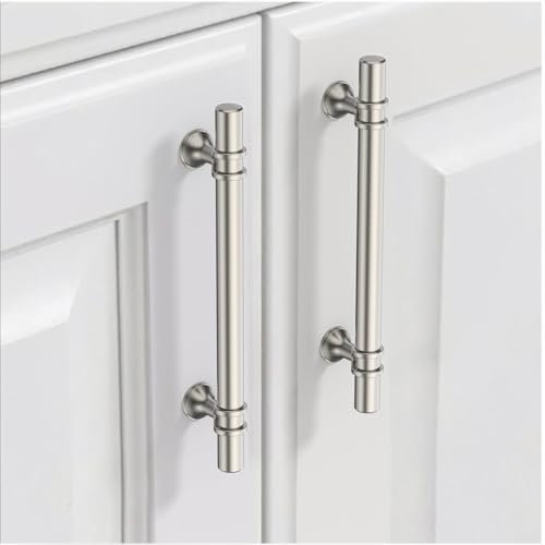 9BUILD 10 Stück Schrankgriffe Gebürsteter Nickel Lochabstand 128mm Griffe für Küchenschränke Gerändelte Möbelgriffe Küchengriffe griffe möbel Küchenschrank Schranktürgriffe EU0044