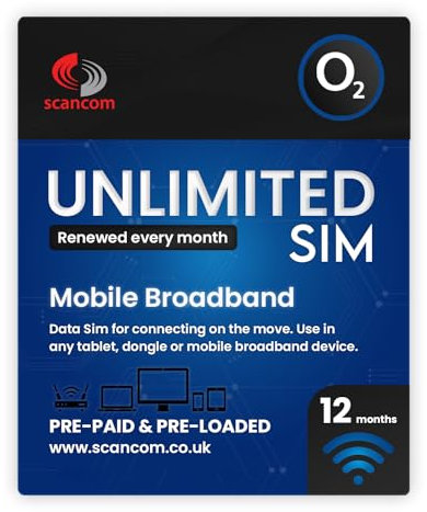 O2 Unlimited 5G Data SIM - Perfect for unlocked Phones, Routers, Tablets and Wifi Dongles - Activate anytime when you receive the SIM - Choose your Data Duration (12 Months)