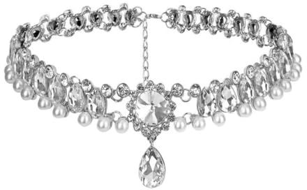 Danshinbow Kristall Choker Halskette Kette Strass Halsketten Braut Party Hochzeit Einstellbare Schmuck für Frauen und Mädchen (Silber)