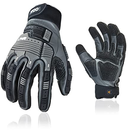Vgo... Men Heavy Duty Gloves Touchscreen in Cowhide Palm, Anti Impact Utility for Warehouse Mechanics Carpenter Trucker Safety Work Gloves, 1 pair
