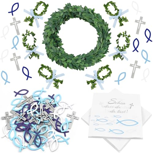 87 Stück Kommunion Dekoration Set, Kommunion Taufe Tischdeko, Konfirmation Deko Taufe Junge, Kommunion Taufe Tischdeko Streudeko