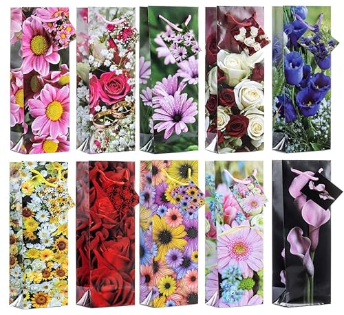 Laro Premium Weinflaschentüten Geschenkverpackung Blumen 10-100 Stk, Anzahl:10, Muster Tüten:Blumen klein