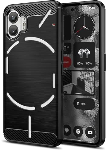 Qiinogow Hülle Kompatibel mit Nothing Phone 2, Ultradünne Handyhülle Mit Stoßdämpfung, Schutzhülle aus Kohlefaser-TPU (Schwarz)