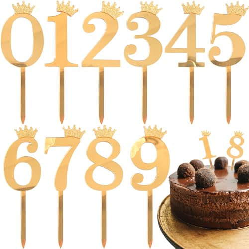 10 Pcs Cake Decorations, Number Cake Topper Gold Cake Decorations 0-9 Decorations DIY Cake Supplies for Birthday Wedding Christmas Party