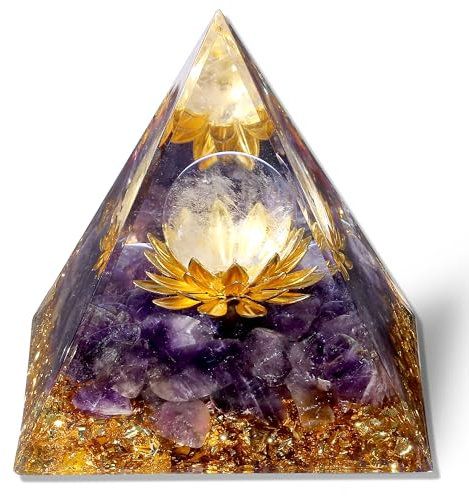 GUJOXILA Amethyst Orgonit Pyramide Kristalle Edelsteine Lila Groß Kristall Stein Lotus Pyramiden Positive Energie Heilsteine Pyramide Weihnachten Spirituelle Reiki Schutz Weihnachtsgeschenk