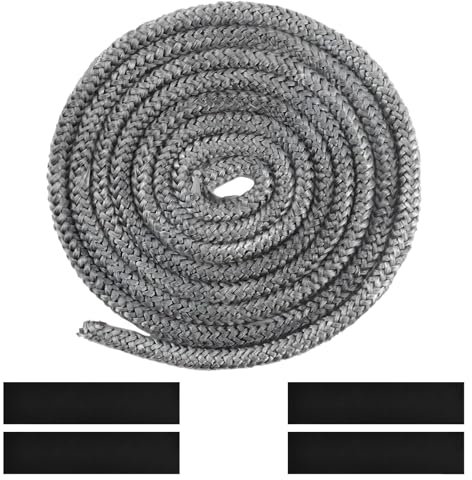 thirei Joint Tressé pour Insert et Poêle, Joint de Cheminée Insert Poêle, 12mm x 2,5m, avec 4 Pièces de Ruban Haute Température, Fil D'étanchéité pour Portes de Cheminée