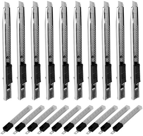 Werkzeugkönig Cuttermesser 9mm Teppichmesser Edelstahl 10 Stck. + 100 Ersatzklingen