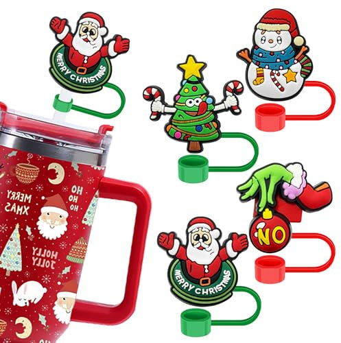 Christmas Straw Topper Christmas Straw Cover for Stanley Cup Accessories Stanley Santa Straw Cover Christmas Stanley Water Bottle Straw Topper Gift for Christmas Santa Party