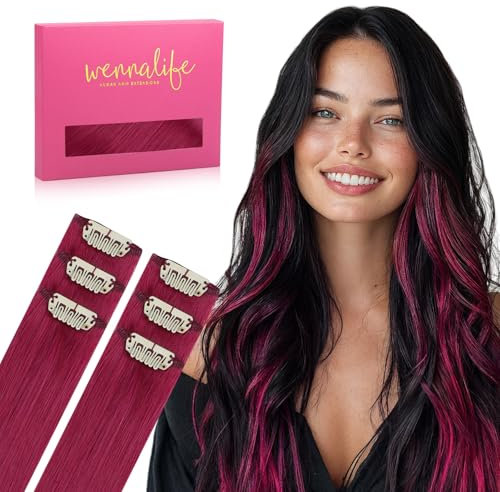WENNALIFE Burgund Rot Clip in Extensions Eechthaar, 40cm 6pcs 30g Remy Hair Extensions Clip in Haarverlängerung Natürliche Eechthaar