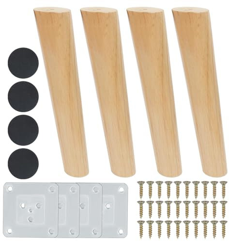Luabue 4 Piezas Patas para Muebles Madera 25cm Patas de Madera para Muebles con Placa de Montaje y Tornillos Patas de Muebles para Sofá Mesa de Té Armario Mesas y Sillas