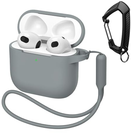 MATEPROX Silikon Hülle Kompatibel mit AirPods 4. Generation 2024 Kratzfeste Schutzhülle mit Karabiner und Kopfhörerhüllen-Halter für AirPods4-Grau