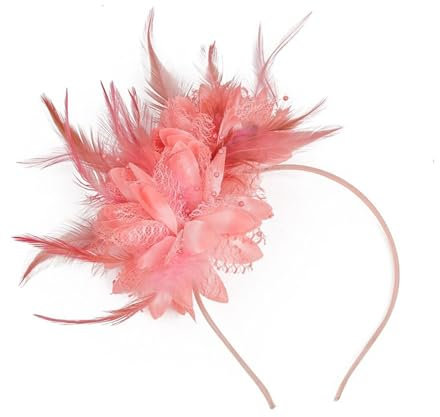 Bailinks Vintage Feder Fascinator Haarschmuck Damen Blumendesign Kopfbedeckung für Hochzeit, Cocktail, Karneval und Party Accessoires (Rosa)