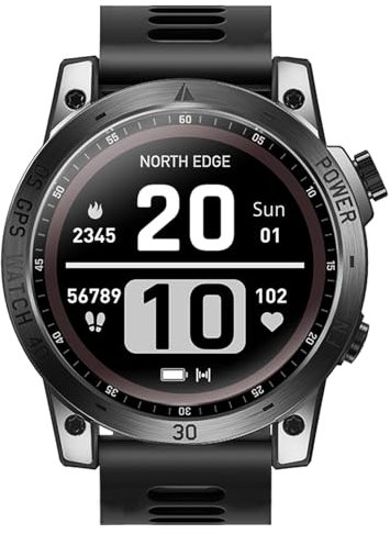 NORTH EDGE Herren Sport Smartwatch GPS Gesundheitsmonitor Uhren IP68 Wasserdicht Fitness Tracker für Android iPhone mit Blutsauerstoff Herzfrequenz Kalorienmonitor Uhr Höhe Barometrischer Druck