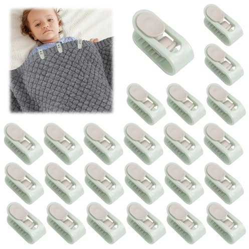 24 Pièces Attache Couette, Pince Couette sans éPingles, Pince à Housse de Couette Antidérapants pour éViter de Se Coincer et De se Déplacer, pour Draps, Rideaux, Chaussettes et Vêtements (Vert)
