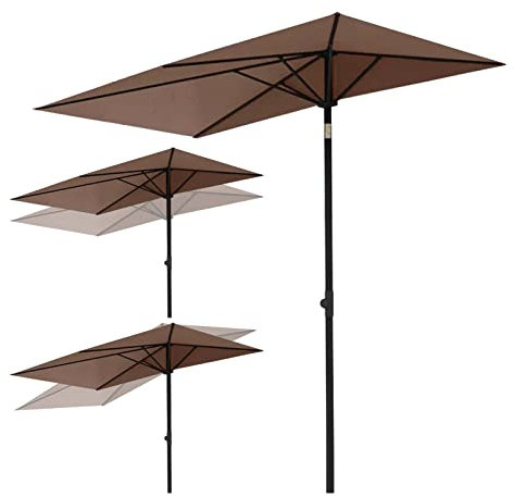 Sombrilla de patio al aire libre con ajuste de altura y protección UV, sombrilla pequeña para balcón, jardín, césped, terraza, patio, piscina, impermeable y función de inclinación, color marrón