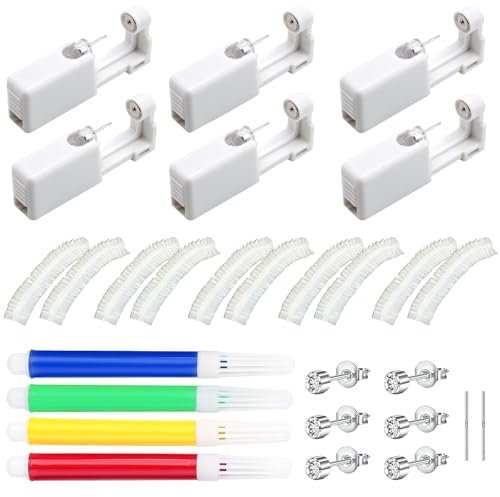 6 Stück Ohrloch Stecher Set, Piercing Set, Pircingssets Selber Stechen, Ohrringe Selber Machen Ear Piercing Kit für Mädchen Frauen Männer