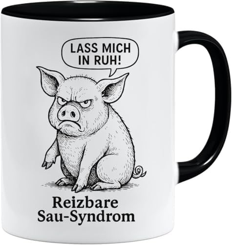 Lustige Tasse mit Schwein | Reizbare Sau Syndrom Becher | Witziges Geschenk für Kollegen Männer Frauen Büro | Kaffee Humor Spruch