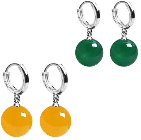 GHPKOTW 2 Paar Ohrringe aus natürlichem Achat, Damen-Ohrringe mit Edelsteinen, handgefertigter Schmuck, gelber und grüner Achat, Geschenk für Frauen