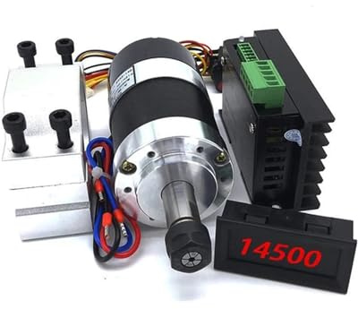CNC-Spindelmotor, ER11/ER16 Spannzange 55mm PCB 500W / 300W Luftgekühlter bürstenloser Spindelmotor Graviermaschine 48V 12000R Netzteil Treiber + Klemme für CNC-Fräsmaschine(300W Set 4,ER11)