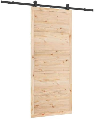 vidaXL Porta scorrevole in pino rustico 80 x 208 cm marrone per interni. La lunghezza della guida è di 213,5 cm. Ha una finitura testurizzata e include il pannello e l'attrezzatura. Design spazioso
