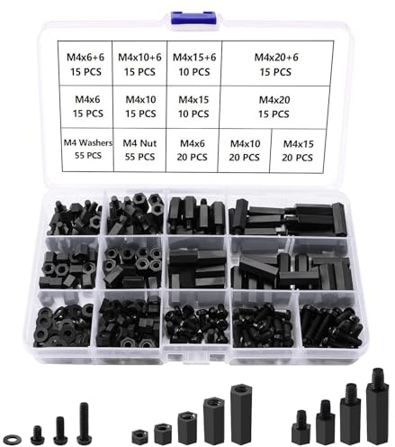 Lyeteung 280 Piezas M4 Macho Hembra Nylon Hex Espaciador Separador Tornillo Tuerca Roscada Surtido Kit, para Placa Base PCB, Negro