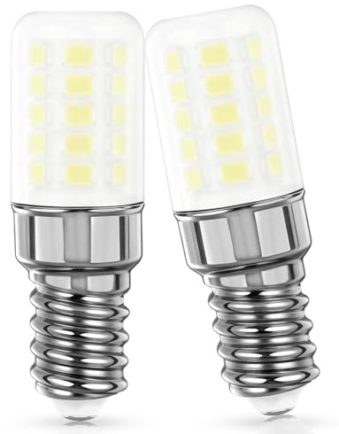 AGOTD E14 LED Bulb 3W, 405LM Cool White 6000K, for Refrigerator and Sewing Machine, 360° Beam Angle, 230V AC, 2-Pack