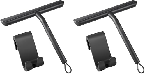 Vinabo Duschabzieher, Abdruckfrei Reinigender Duschabzieher Schwarz für Glastüren, Silikon mit Ständer-21cm, Dusch Abzieher Wischer für Dusche,Badezimmer,Spiegel,Glas-Reinigung,Fliesen (Packung mit 2)
