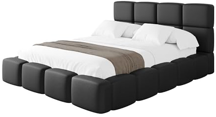 ALTDECOR Polsterbett mit Bettkasten und Lattenrost, Bett mit Kopfteil, Boxbett ohne Matratze, Doppelbett mit Stauraum - NATA 160x200 Schwarz