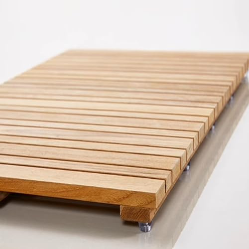 Teak-Duschmatte – natürliches Holz, rutschfeste Badewannenrost, Luxus-Spa-Matte für Badezimmer, Dusche, Sauna & Pool, rutschfeste Unterseite, 80 x 90 cm, wasserabweisend &