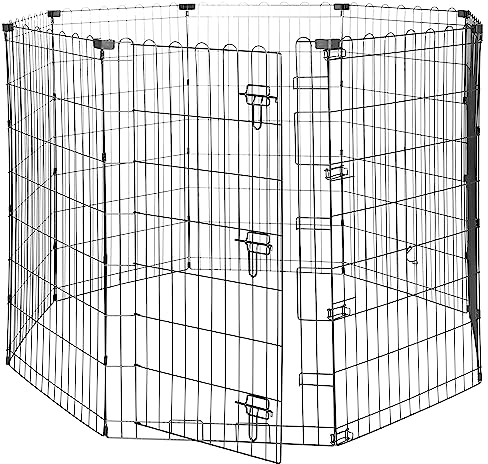 Amazon Basics Achteckig, Laufgehege für Hunde und andere Haustiere, faltbar, Metall, mit Tür,107 cm, Schwarzer