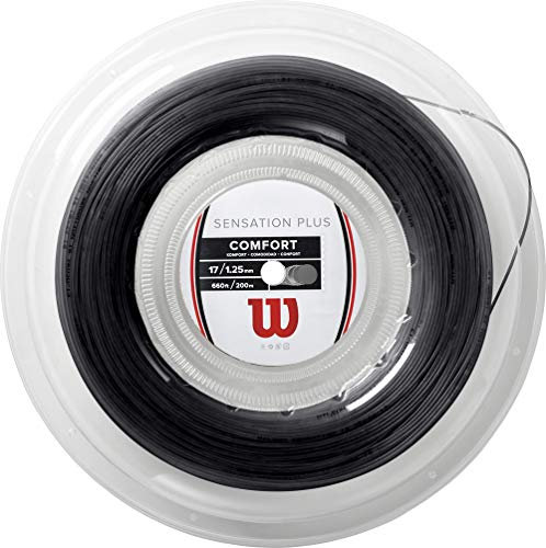 Wilson Sensation Plus, WR830030117 Bobina di Corda per Racchette da Tennis, Calibro 17 (1.28 mm), Nero