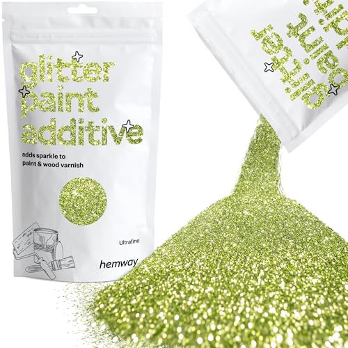 Hemway Glitter Paint Additive - Olive Green | Ultrafine Metallic Flakes for Adding Sparkle to Paints & Wood Varnish | Add to Emulsion, Acrylic & Latex for Indoor Sparkly Walls | 100 g