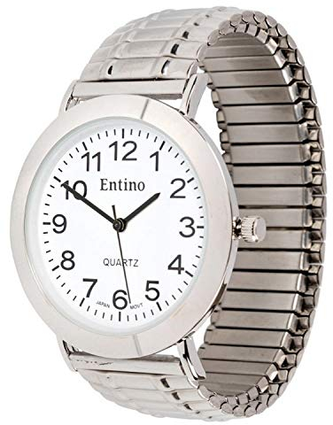 Entino Unisex Expander Armbanduhr Analoganzeige, Japanisches Quarzwerk, Zusätzliche Batterie (Silber)